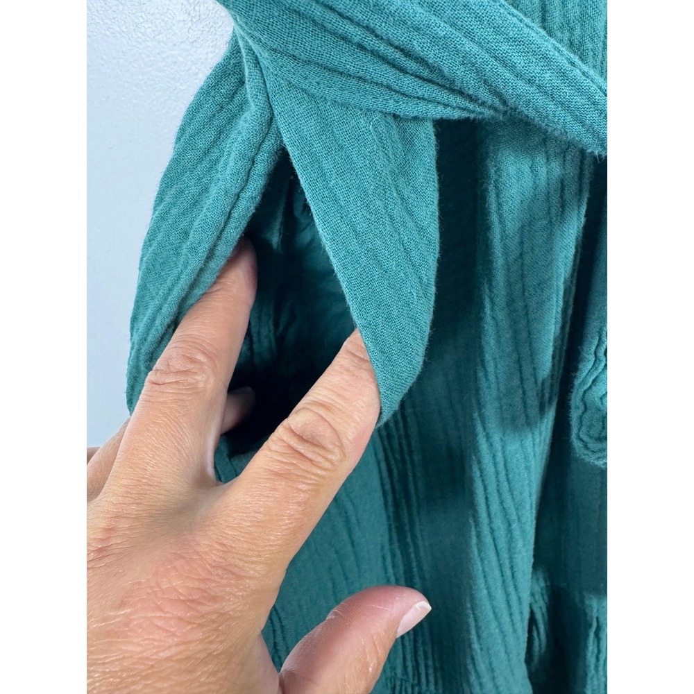 Boho Gap Womens Medium Tall Gauze Mini Dress Teal Green‎ V-Neck Tiered Belted - Picture 9 of 11